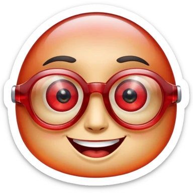 A single crystal gemstone character wearing glasses, chunky and irregular with faceted very sharp sides, [red], big glossy eyes behind the glasses and a wide happy smile, , high detail, soft lighting, centered on a plain dark background sticker