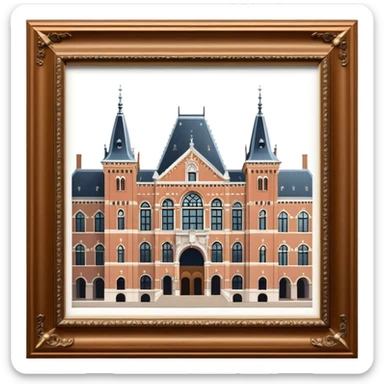 Cinematic Realistic Rijksmuseum Landmark Emoji, depicted with the grand facade of the museum rendered in intricate detail and soft, historical lighting. sticker