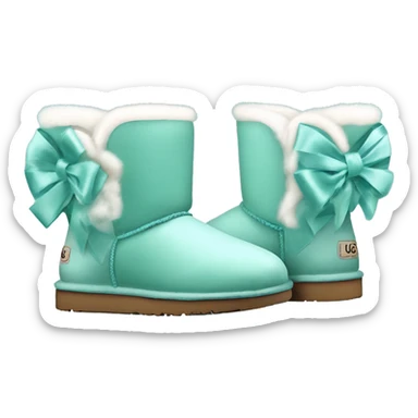Realistic isolated tiffany blue Ugg fur boots with silk ribbon bow. sticker