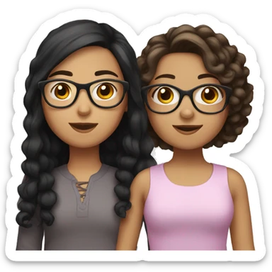 Three Girls, one with straight black Hair and one with shorter brown hair and one with Brown Curly hair with glasses  sticker