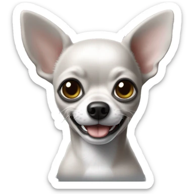 Emoji de un erro chihuahua sonriedo color gris con orejas un poco grnde sticker
