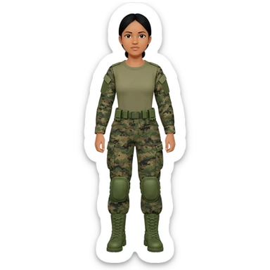 Filipino female army soldier bdu camo with green combat boots no plate carrier and no belt no knee pads long sleeve sticker