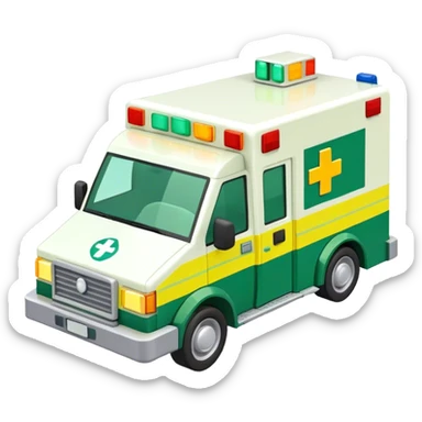 isometric yellow and green ambulance  sticker