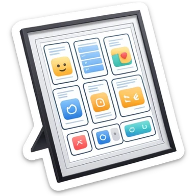 Create an emoji for UX/UI design. Show wireframe sketches or design mockups with interface elements like buttons, sliders, and icons, symbolizing the design process. Use modern, professional colors. Do not include any emojis or smiley faces. Make the background transparent. sticker