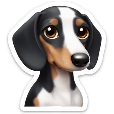 Black white tan piebald dachshund purple bow top head sticker