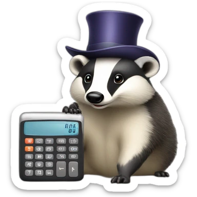 A badger with an elegant hat and a calculator  sticker