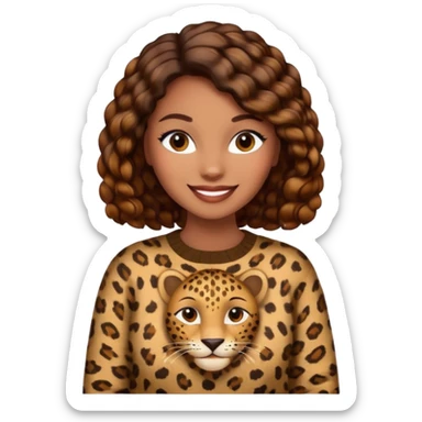 An elegant self confident brown lady in a leopard sweater emoji sticker