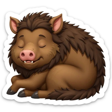 dark brown and fluffy boar full body, sleeping sticker