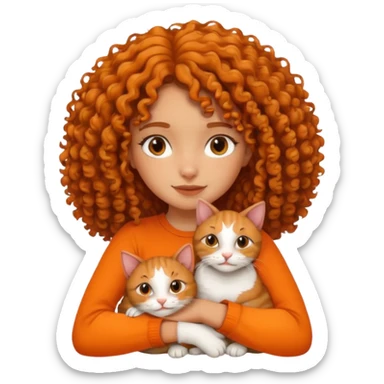 Tanning curly girl hugging two cats black and orange  sticker