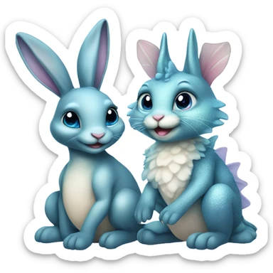 Cute fairy bunny best friends with blue water dragon  sticker