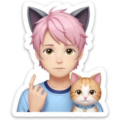 Shiny Blushing Cute Beautiful Shota Anime Man with Cat Ears Trending Style Cottagecore Pastelcore  sticker