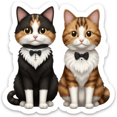 black and white tuxedo cat with brown tabby cat sticker
