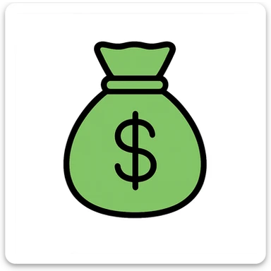 color outline icon of a green money pouch with a bold black outline and a clear dollar sign, no extra elements sticker