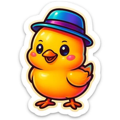 a yellow cute chick with a hat sticker