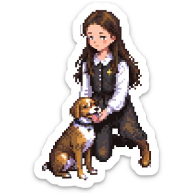 girl petting dog, friendship sticker