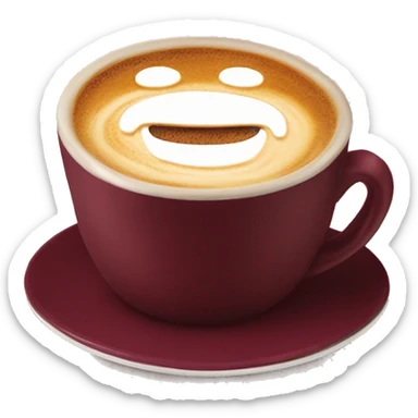 cappuccino in a burgundy mug with saucer sticker