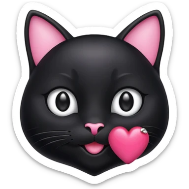 black smiling cat in the Apple style with white eys and pink hear  sticker