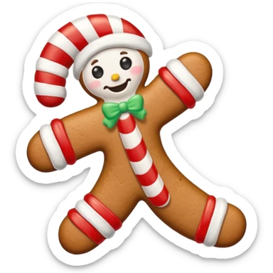 gingerbread cookie in candy cane shape sticker