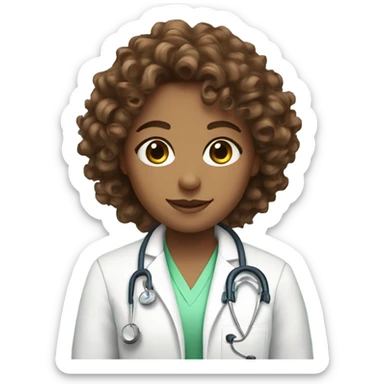 Light green eyes, brown curly hair, doctor girl sticker