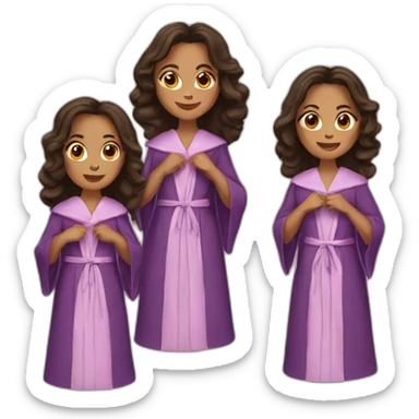 three-brunnette-sisters-wearing-robes sticker