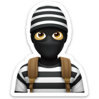 A robber with black and white striped shirt and beanie with a black mask and a bag over his shoulder  sticker