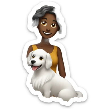 Long haired Black woman with a white dog wishing a happy Thanksgiving  sticker