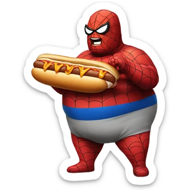 fat spiderman eating a hotdog sticker