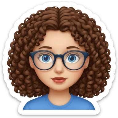 Girl with curly brown hair, blue eyes, and glasses  sticker