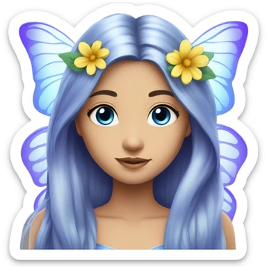 Beautiful, flower, fairy, blue, silver, purple, long hair, big butterfly wings sticker