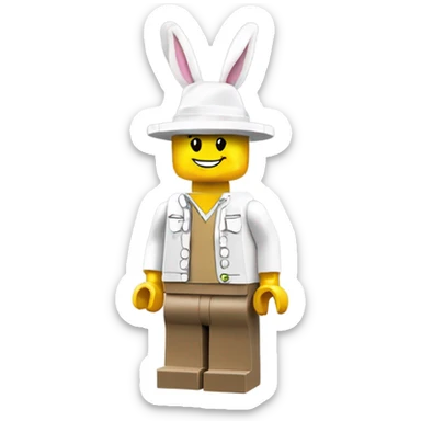 Lego toy whole body with rabbit hat one white guy white  sticker