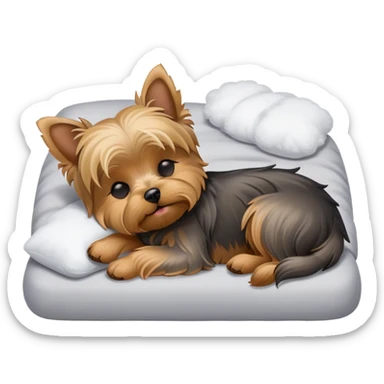 Yorkshire terrier, eyes closed, sleeping on the bed sticker