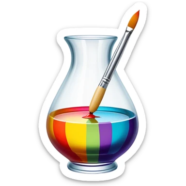 Glass painting icon, hand-painted colorful patterns on a glass surface, visible fine paintbrush and glass object like a vase or decorative plate, bright vibrant colors, no finished artwork, just the painting process, minimalistic style, clean lines, transparent background. sticker