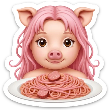   renaissance portrait of a lady as a pig with pink spaghetti and spam slop background  sticker