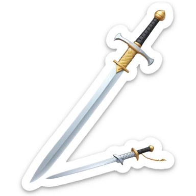 Clash of Clans aesthetic: Cinematic Playful Pixel 3D Sword Emoji, rendered in a 3D vector-style similar to standard emojis with minimal shading and bold, simplified shapes. A compact, distinct form with signature details, softly glowing with a pixelated adventure charm. Simplified yet unmistakably iconic, highly detailed and consistent, glowing with a soft radiance and high shine. Stylized with a touch of classic pixel-art charm and a soft glowing outline, capturing the essence of a beloved gaming relic with a friendly, playful manner! sticker