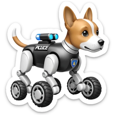 Very fast  jumping Boston dynamics police robotic beagle Sherlock robodog with off-road wheels  sticker