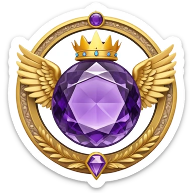 Big round amethyst and triangle rubbin inside stone award-in-frame-decorated-with-big-golden-angel--wings and crown sticker