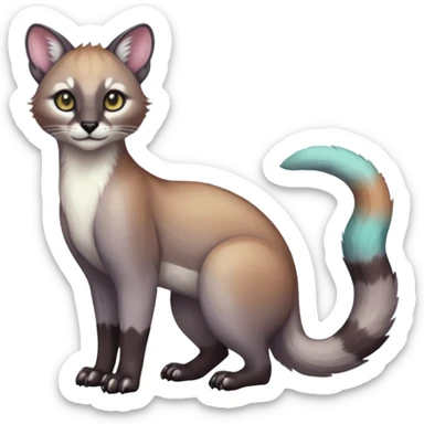 Colorful dark tropical soft smooth silky pastel white glorious iridescent divine exotic cute cool beautiful beautiful fantasy-caracal-civet-genet-sergal-vernid-Cacomistle-Trico-oncilla-animal-Fakémon-hybrid-fursona (full body) sticker