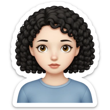 Side part black curly hair girl with mole above left side of lip pale skin  sticker