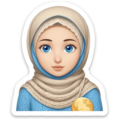 Turkish beautiful finish Konya girl blue eyes with moon hijab does knitting  sticker