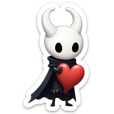 little hollow knight main character with big red heart sticker