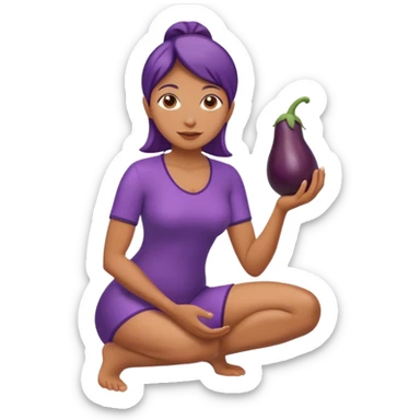 Mulher ajoelhada,com uma berinjela na mão,só uma berinjela sticker