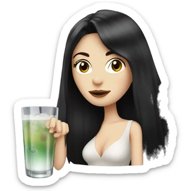 Pale girl with long black hair drinking cocktails  sticker