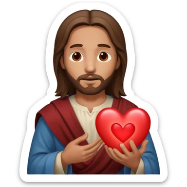 jesus holding a glowing heart emoji. make his eyes brown, and make him look safe. sticker