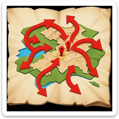 Add bold red arrows to the map, indicating an upcoming offensive attack strategy. Keep the emoji style and all original details. sticker