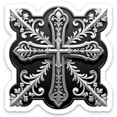 a black and white detailed cross sticker