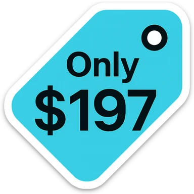 Change the colors of the price tag icon to cyan and black. Keep the text 'Only $197' visible and bold. Use a modern and bold style with lineal color icon characteristics, focusing on cyan and black colors for a sleek look. sticker