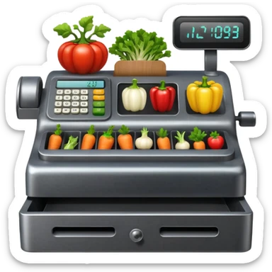 cash registerwith symbols for vegtables from the front sticker