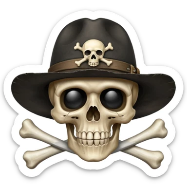A skull and crossbones wearing a black wide brimmed traveler's hat. sticker