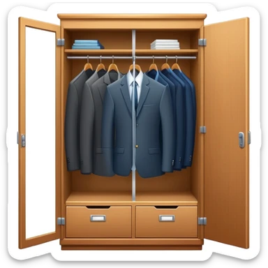 Cartoon style wardrobe cabinet with neat business attire visible through open door sticker