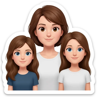 Mom (brown hair and brown eyes) and two 25 year old adult daughters (brown hair and blue eyes) all with pale skin And all the same size sticker